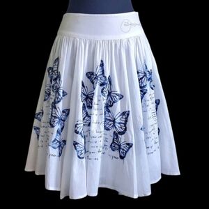 NWT Desigual Embroidered Butterfly Swing Flouncy Flowy Skirt White Blue Size S